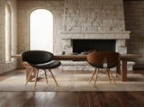 Saisce Mid-Century Dining Chair in Walnut Wood and Black Faux Leather B2736P511297