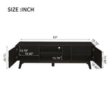 63'' Dark Rattan TV Stand with 2 Storage Cabinets for 65 Inch TV, Entertainment Center with Solid N710P182433B