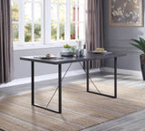 ZUN Grey Oak and Black Dining Table with Sled Base B062P186433