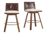 Sibyl Indoor Upholstered Swivel Bar Stool with Metal Frame, Walnut Finish and Beige Upholstery, Set N775P340827B