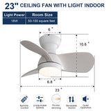23 Inch Indoor Ceiling Fan With 3 Color Dimmable 3 ABS Blades Remote Control Reversible DC Motor W934P264724