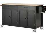 Kitchen Island Cart with Solid Wood Top and Locking Wheels,54.3 Inch Width,4 Door Cabinet and Two 59372861