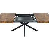 55.11" -70.86"Retro Rectangular Stretch Dining Table, Antique Wood Top And Black Relief Plate, Black W757P147831