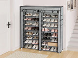 Double Row 10-Tier Non-Woven Fabric Shoe Cabinet with Iron Pipes and Plastic Components, Gray 25457979