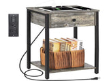 Adult Nightstand End Table with Charging Station, USB Ports, Drawer and Storage Shelf, Gray 91682459