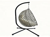 Foldable Hanging Egg Chair with Stand, HDPE Rattan Wicker Swing Chair with Cushion, Heavy Duty Frame 89290166