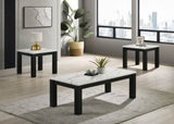 White Black 3-Piece Living Room Table Set Faux Marble Table Top Cocktail Table and Two Matching End B011P244309