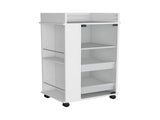 Bar Cart with Glass Door, 2-Side Shelves and Casters, White B097120616