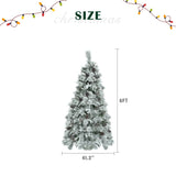 ZUN 6FT Pre-Lit Spruce Snow Flocked Christmas Tree with Pine Cones, Artificial Xmas Tree with 403 Branch N704P198470A