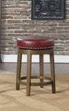 ZUN Round Swivel Counter Height Stools Set of 2, Red Faux Leather 360-degree Swivel Seat Nailhead Trim B011P201575