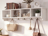 Wall-Mounted Coat Rack with Storage Compartments & Double Hooks, Rustic Brown Wooden Entryway 13056954