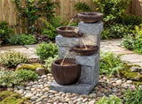 4-Tier Waterfall Fountain with LED Lights, Resin Fiberglass Outdoor Fountain with Adjustable Flow 94280886