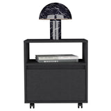 Nightstand 20"H, with One Open Shelf, 1 Drawer and Casters, Black B097133212