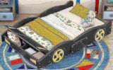 Full Size Race Car-Shaped Platform Bed with Wheels and Storage, BlackYellow WF305760AAB