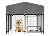 Dog Kennel Outdoor with Roof, 4.23'x5.82'x4.83' Welded Wire Enclosure, Heavy Duty Dog Crate with W2505P380965