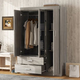 ZUN 3-Door Mirror Wardrobe with shelves, Gray 65649501