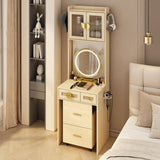Small Vanity Desk with Mirror and LED Lights, Makeup Table with Charging Station and drawers and 80178219