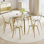 ZUN Modern minimalist style circular transparent tempered glass table, tempered glass tabletop, golden W1151138118