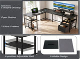 L-Shaped Corner Desk with Charging Station, Reversible Monitor Stand & Foldable Fabric Drawers, 80220481