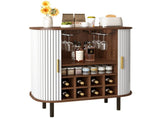 28" Fluted Wine Bar Cabinet with 8-Grid Wine Rack, 5-Level Adjustable Shelves, 2 Glass Holders, 96749371