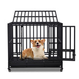 ZUN 42 Inch Heavy Duty Dog Crate, 3-Door Dog Kennel for Medium to Large Dogs with Lockable Wheels and 82726389