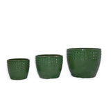 Handmade Ceramic Planter Set of 3, 15/12/9 Inch Diameter, Green Diamond Pattern, for Orchids & W3273P321483
