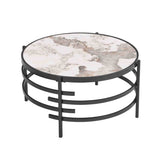 ZUN 32.48'' Round Coffee Table With Sintered Stone Top&Sturdy Metal Frame, Modern Coffee Table for W1071P144307