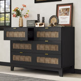 Rustic Farmhouse Style Wooden Dresser with 6 Drawers, Storage Cabinet for Bedroom with Metal WF530908AAB