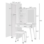 ZUN Makeup Vanity Table Slim Armoire Wardrobe Set, Dressing Table with LED Mirror Power Outlets 97156589