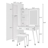 ZUN Makeup Vanity Table Slim Armoire Wardrobe Set, Dressing Table with LED Mirror Power Outlets 97156589