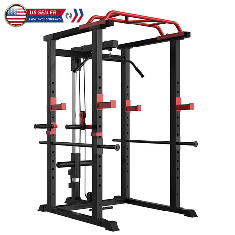 ZUN Power Cage Squat Rack Stands Gym Equipment 1000-Pound Capacity Exercise pull-up down 44896527