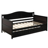 Twin Wooden Daybed with Trundle Bed, Sofa Bed for Bedroom Living Room, Espresso WF192861AAP