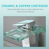 Bathroom Sink Faucet LED Light 3 Colors Changing Waterfall Glass Spout Hot Cold Water Mixer Single W1932P148104