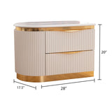 Gold Detailed Left 2-Drawer Nightstand made with Wood in White B00955979