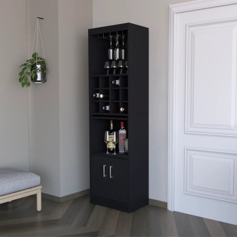 ZUN Nicholas Black Bar Cabinet with Wine Storage B062P193653