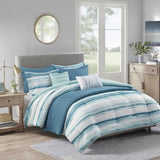 8 Piece Printed Seersucker Comforter and Quilt Set Collection Aqua King/Cal King B03597257