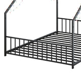 Full size children's bed frame with LED light strips, roof-shaped iron frame bed, Black,78.5" L x 17173656