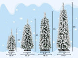 3FT, 4FT, 5FT, 6FT, 4 Pack Pre-Flocked Christmas Trees, Pencil Christmas Tree with Snow Tips, X'Mas N710P513665K