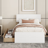 Modern Twin Bed Frame With 2 Drawers For White High Gloss Headboard and Footboard With Light Oak W697131330