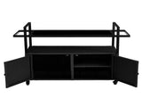 Outdoor Bar Cart Table, Large Wicker Island Rolling Cart, Wheeled Buffet Serving Cart with Glass Top 27563014