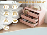 3-Drawer Chest with Faux Rose Gold Handles Drawer Dresser 22.05*12.99*25.98in Pink 03954051