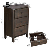 Brown MDF with solid wood veneer 66*45*68cm three-drawer bedside table 57761040