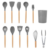 11Pcs Silicone Cooking Utensil Set Heat Resist Wooden Handle Silicone Spatula Ladle Spaghetti Server 44027045