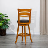 30" Bar Height Slat Back Swivel Stool, Natural Finish, Charcoal Fabric Seat B04660695
