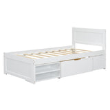 Twin Size Platform Bed With Drawer And Two Shelves, White N709P214182K