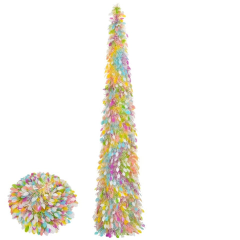 ZUN Easter Tree Decorations, 6 FT Artificial Pop Up Pencil Tree with Colorful Eggs Sequins for 88176626