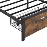 ZUN Queen Size Metal Platform Bed Frame with Wooden Headboard and with Footboard USB,Charging Station,2 W2297P236942