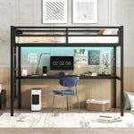 ZUN Metal Twin XL Size Loft Bed with Power Outlet and LED Lighted, Space-Saving, Noise Reduced, Black W1307P192840