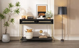 TREXM Entryway Table, Console Table with Two Drawers, Retro Hallway Table with Striking Geometric N715P227910B
