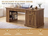 55" Modern Fluted Office Desk with Storage Cabinet & Drawers, Computer Writing Desk with Power W2917P494379